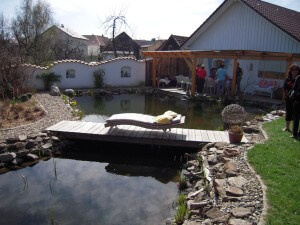 Schwimmteichanlage mit Holzsteg